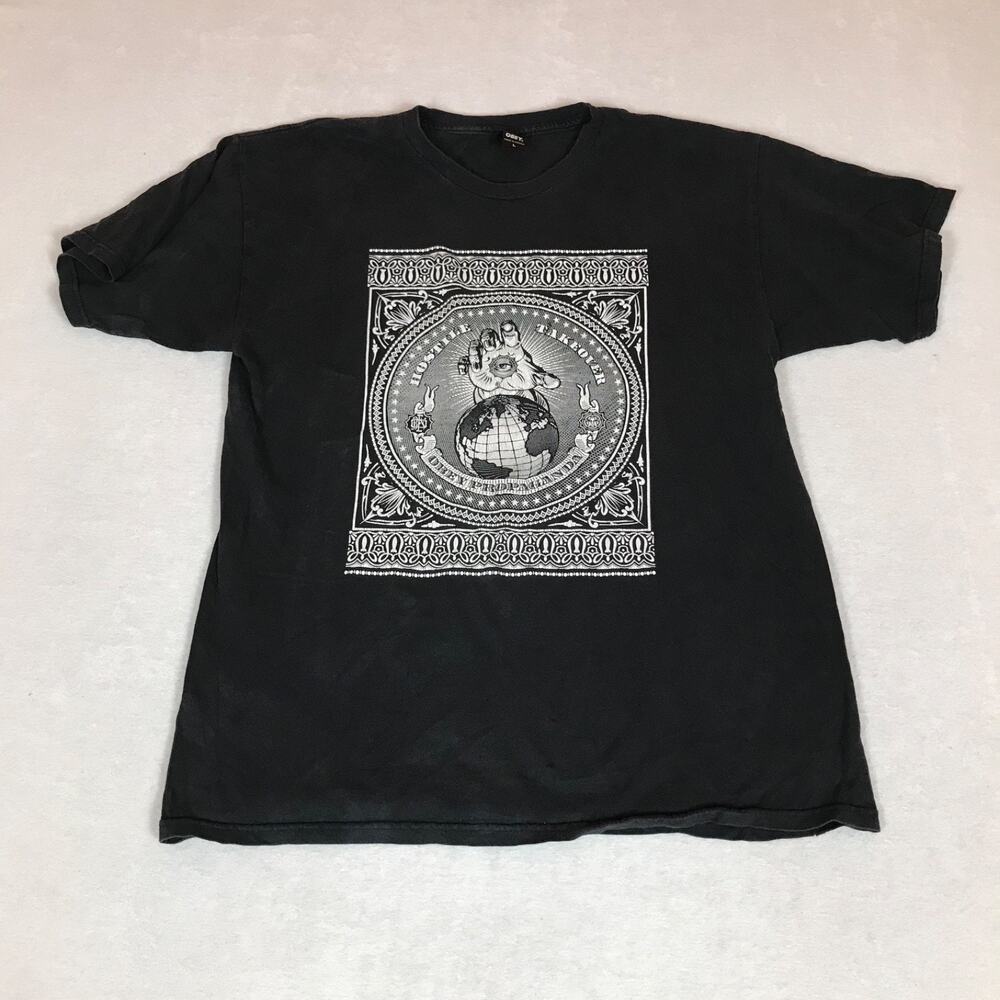 Obey Hostile Takeover Propaganda Grunge Black Cotton Skate Streetwear Tee